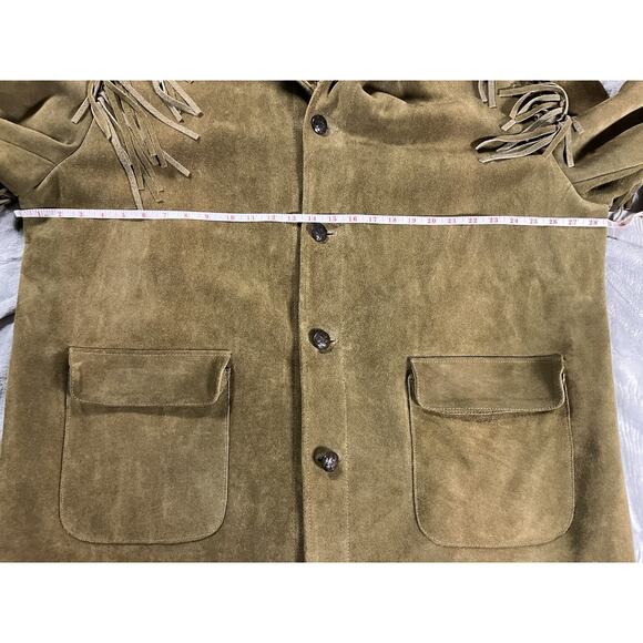 J. Peterman Frontiersman Brown Suede Men’s XXL Fringe Leather Western Jacket VTG - Picture 7 of 16